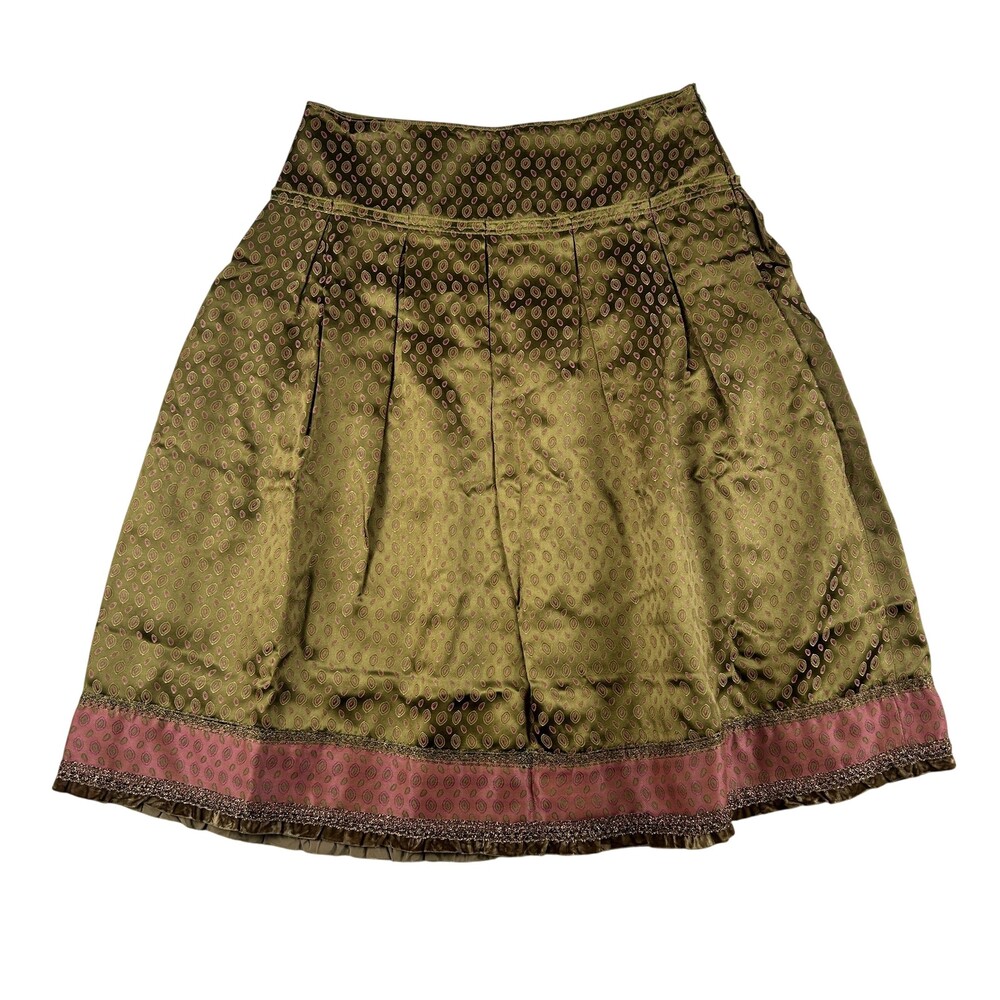 Cynthia Cynthia Steffe Skirt Womens 4 Green Satin Pleated Jacquard Ruffle Lined